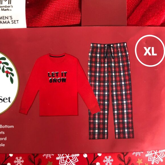 Members Mark Holiday 2-Piece Let it Snow Pajama Set Mens Size XL Red Plaid NEW - Picture 3 of 8